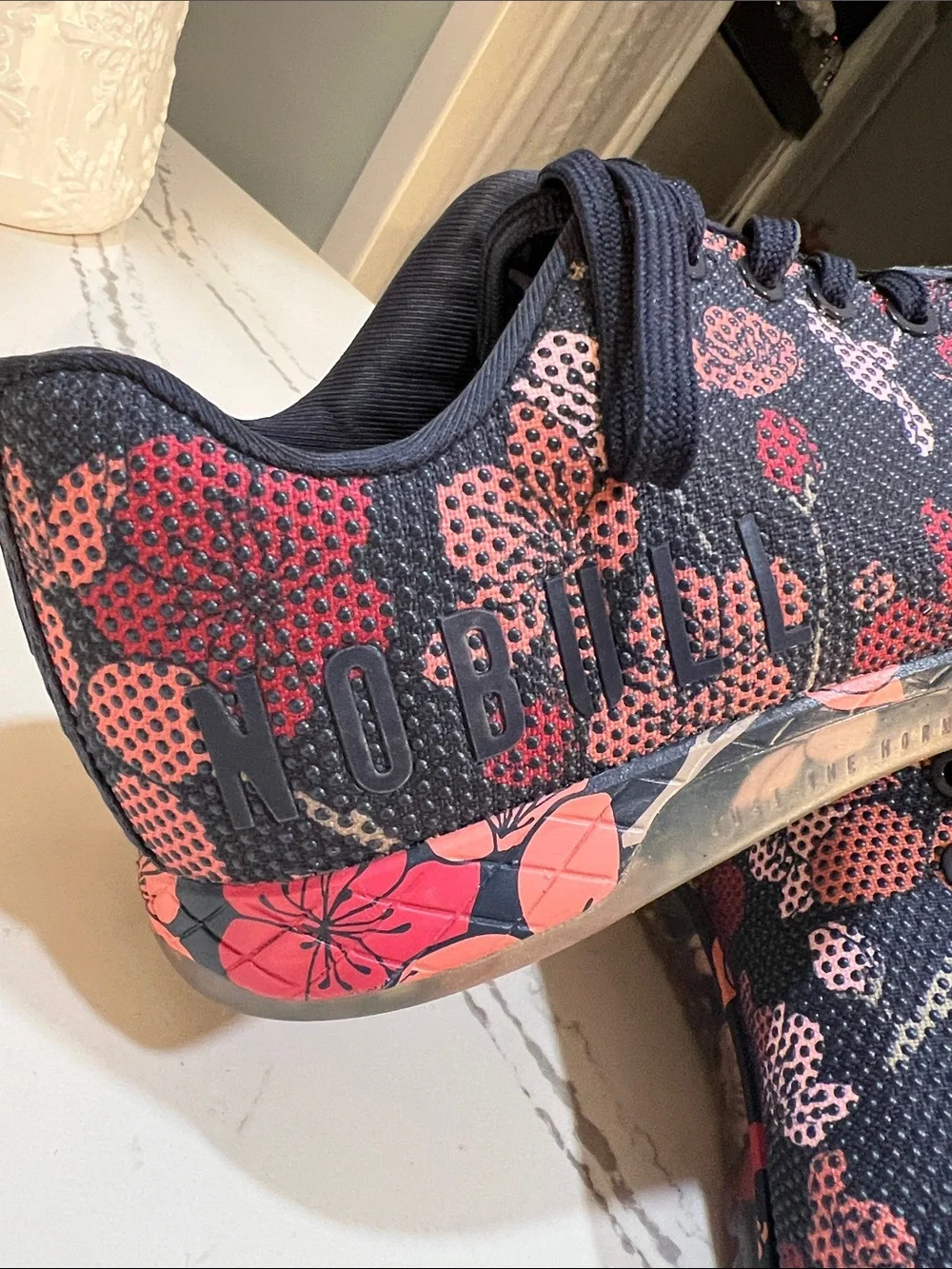 NOBULL Women’s Navy Athletic Sneakers with Coral and Pink Floral Print size W11